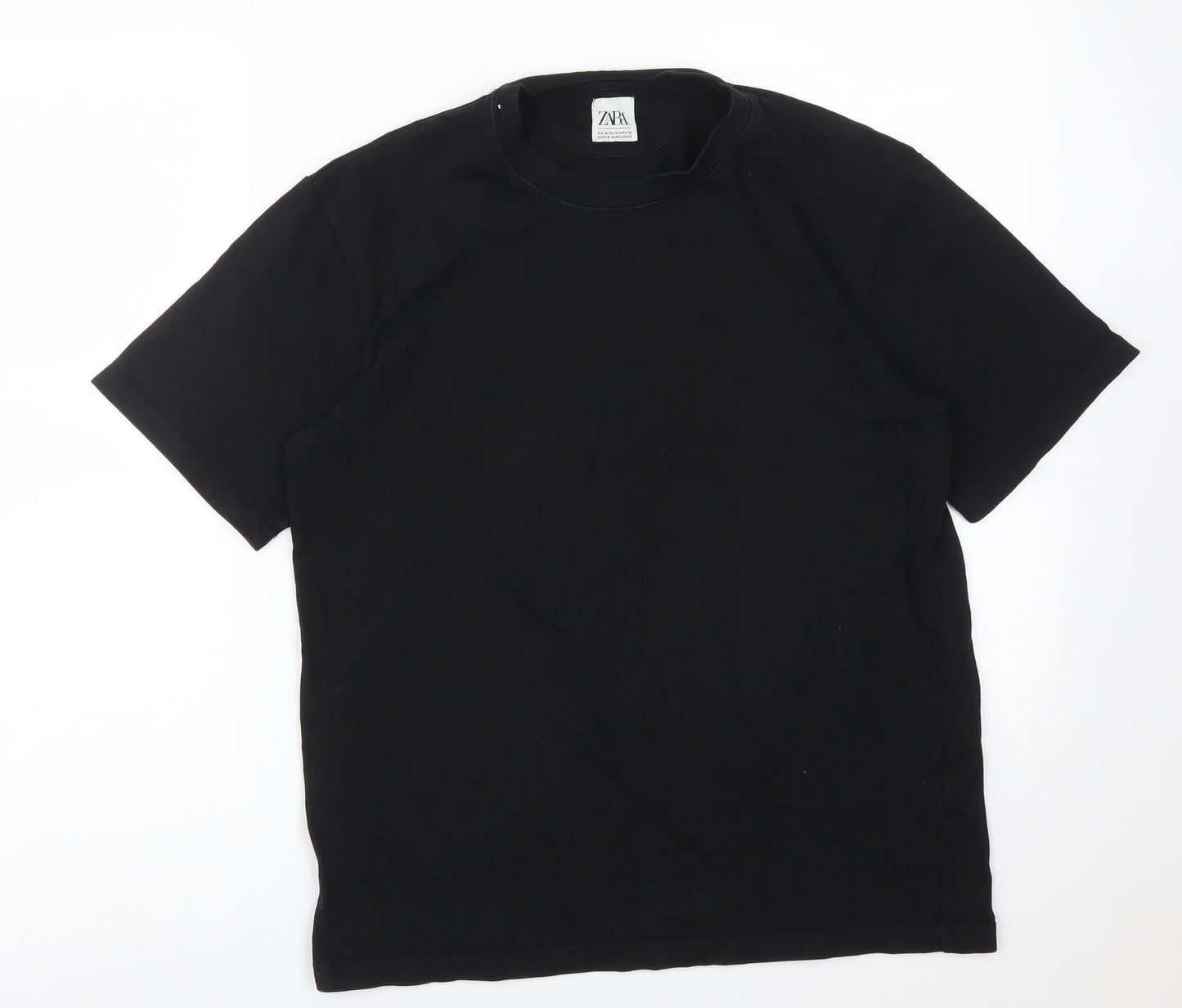 Zara Mens Black  Cotton  T-Shirt Size M Crew Neck