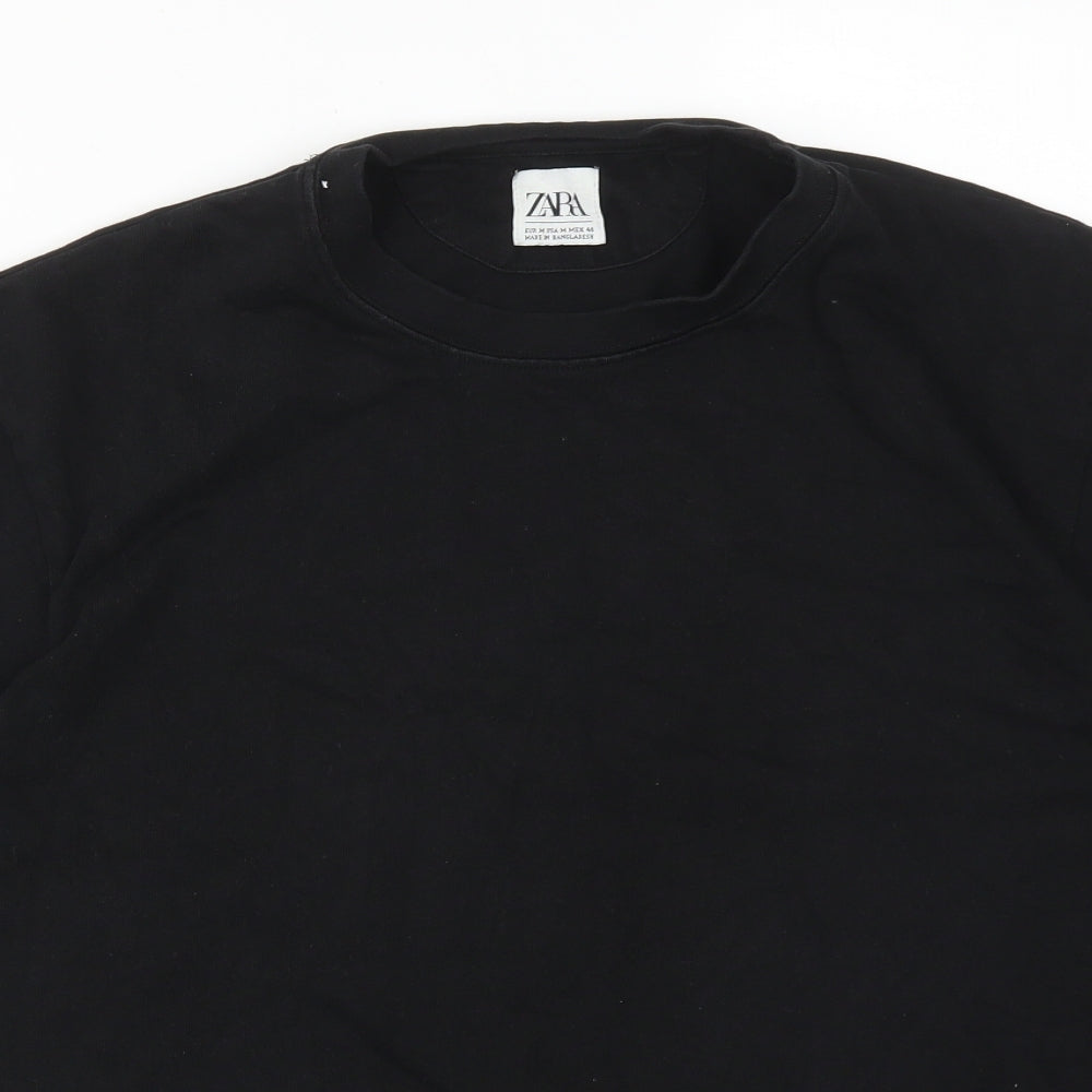 Zara Mens Black  Cotton  T-Shirt Size M Crew Neck