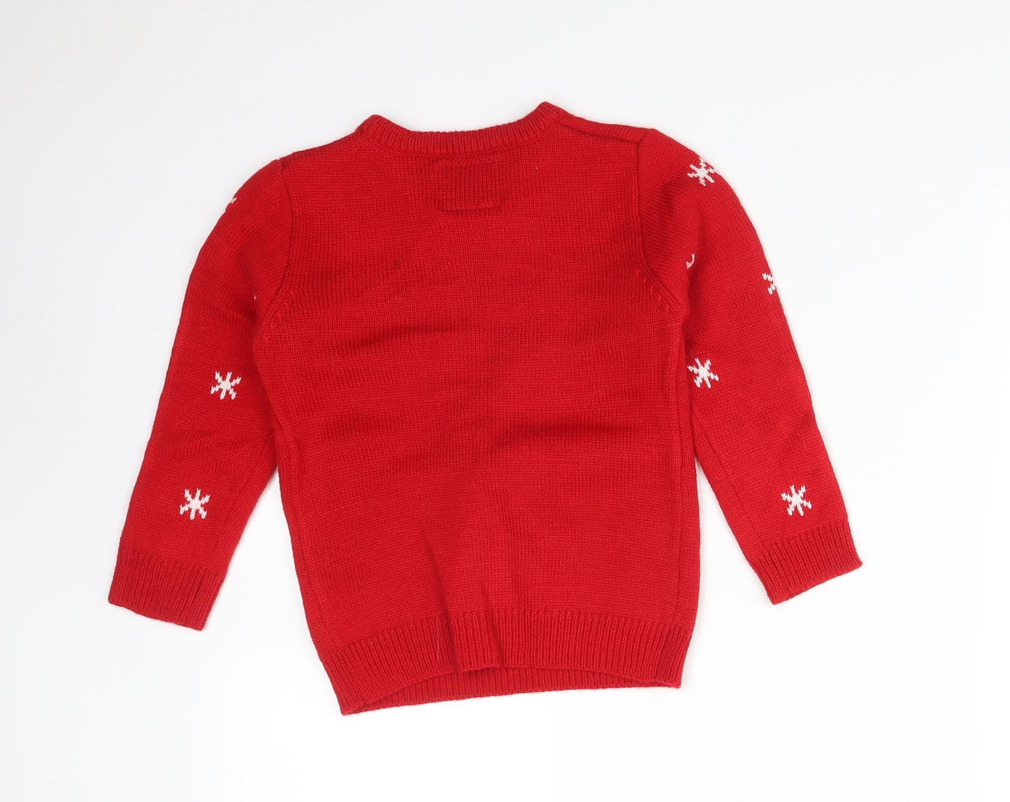 Primark Boys Red  Acrylic Pullover Sweatshirt Size 4-5 Years   - REINDEER, SNOWFLAKES