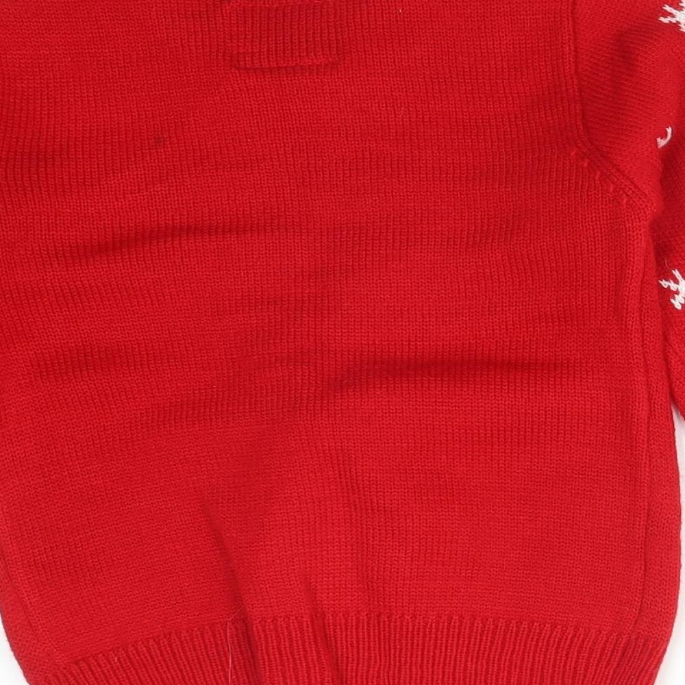 Primark Boys Red  Acrylic Pullover Sweatshirt Size 4-5 Years   - REINDEER, SNOWFLAKES