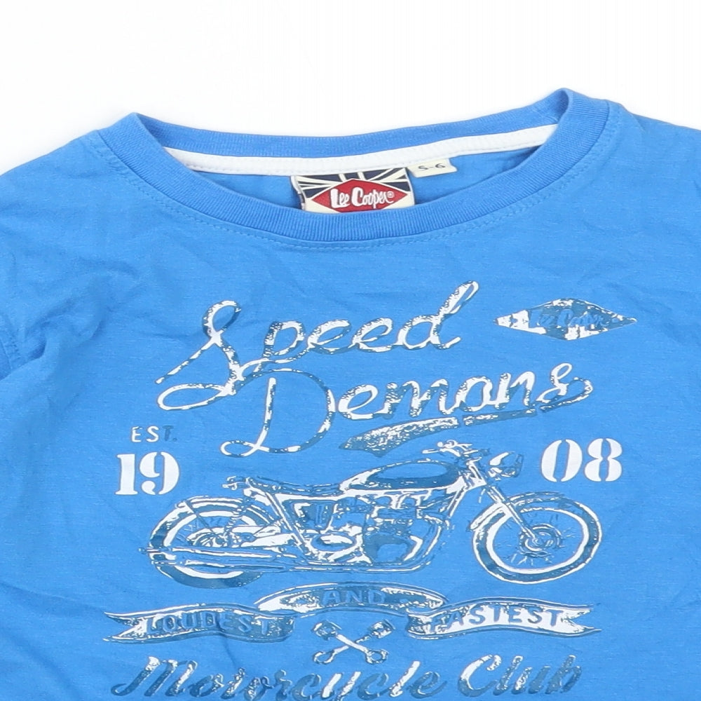 Lee Cooper Boys Blue Colourblock Cotton Basic T-Shirt Size 5-6 Years Round Neck  - SPEED DEMONS