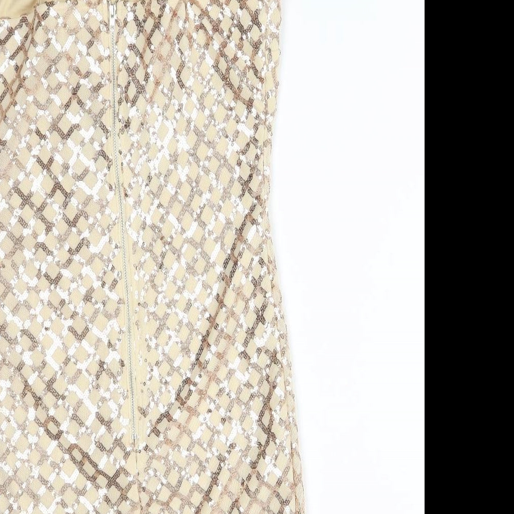 PRETTYLITTLETHING Womens Gold Argyle/Diamond Polyester Bodycon  Size 10
