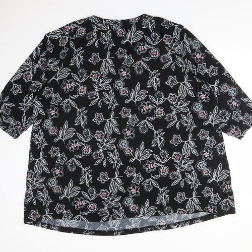 Preworn Womens Black Floral Polyester Basic T-Shirt Size 24 Round Neck