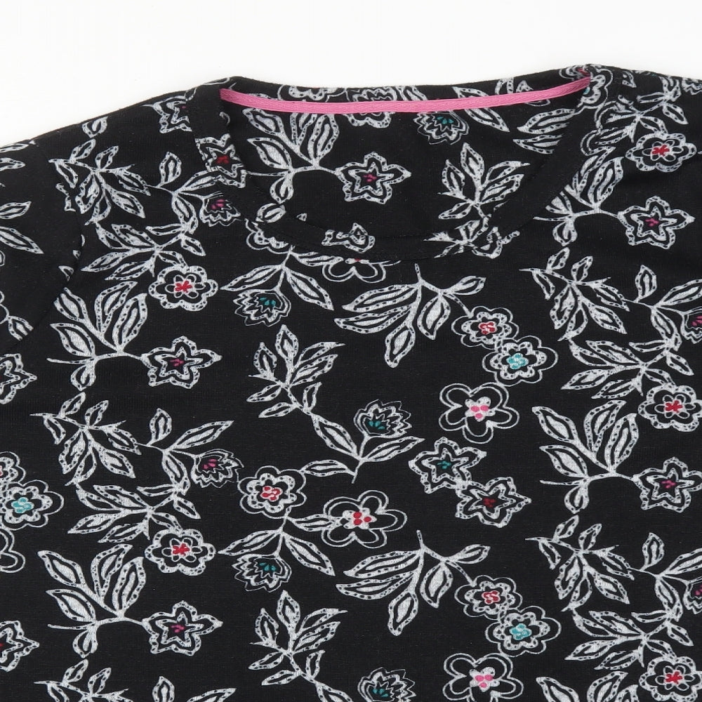 Preworn Womens Black Floral Polyester Basic T-Shirt Size 24 Round Neck