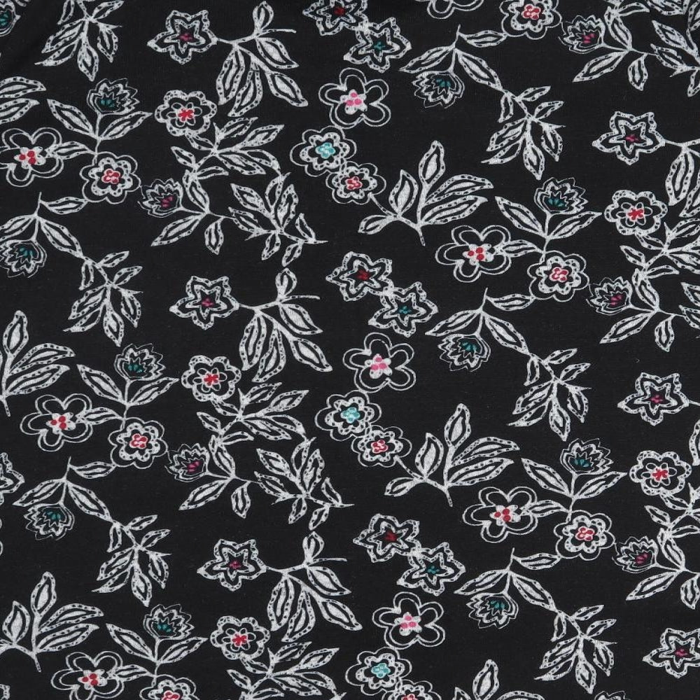 Preworn Womens Black Floral Polyester Basic T-Shirt Size 24 Round Neck