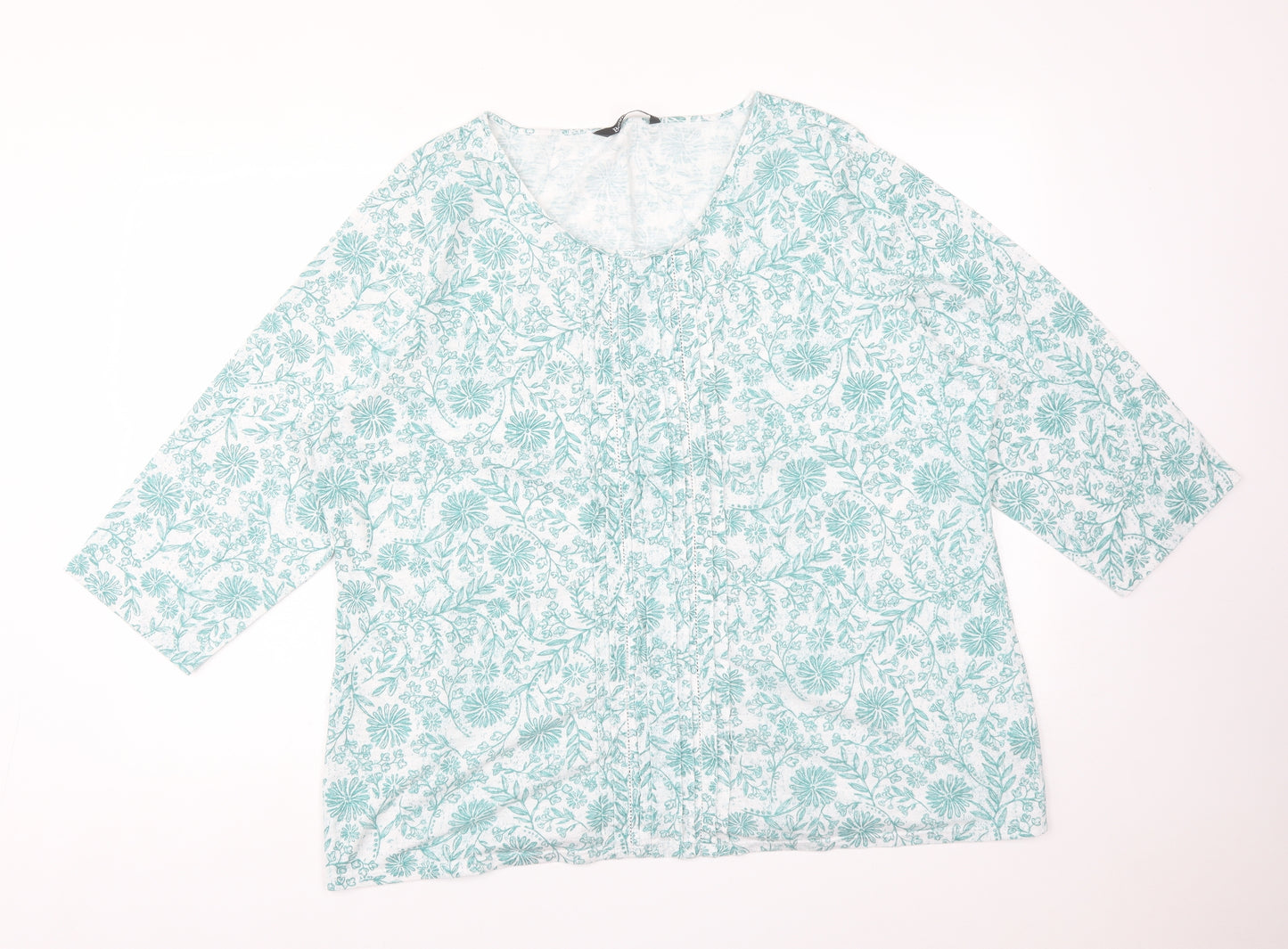 BONMARCHE Womens Green Floral Polyester Basic T-Shirt Size 24 Round Neck