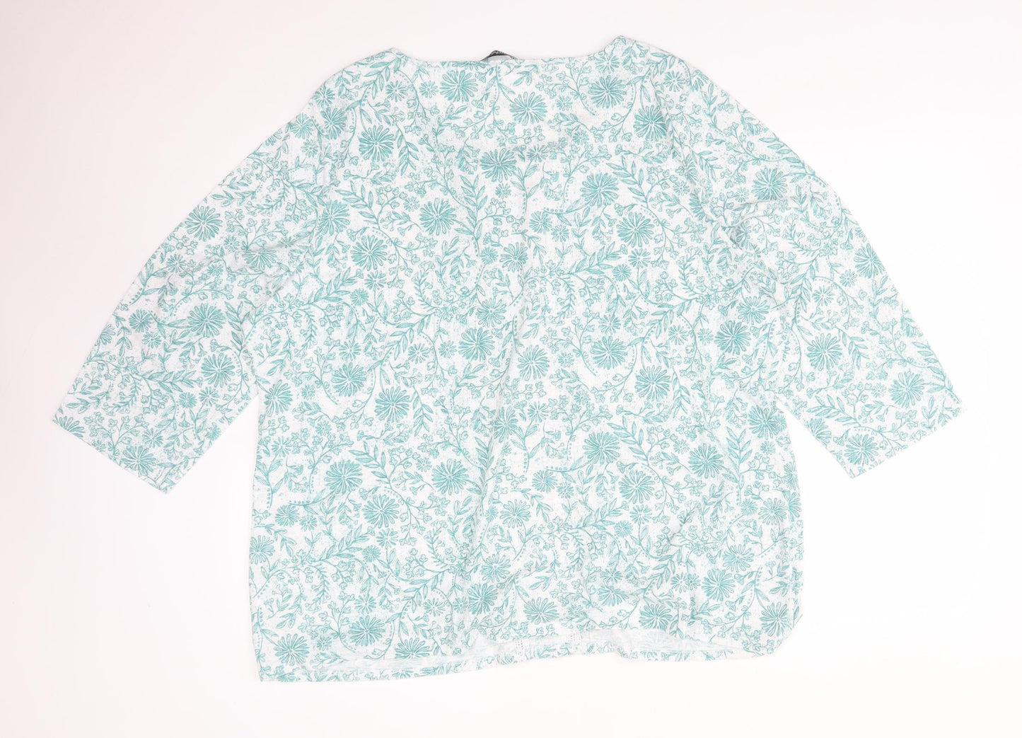 BONMARCHE Womens Green Floral Polyester Basic T-Shirt Size 24 Round Neck