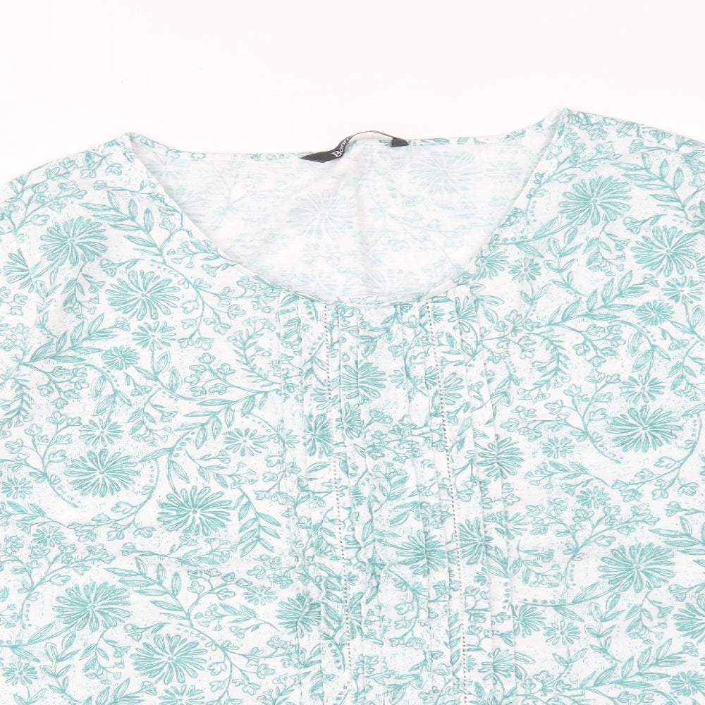 BONMARCHE Womens Green Floral Polyester Basic T-Shirt Size 24 Round Neck