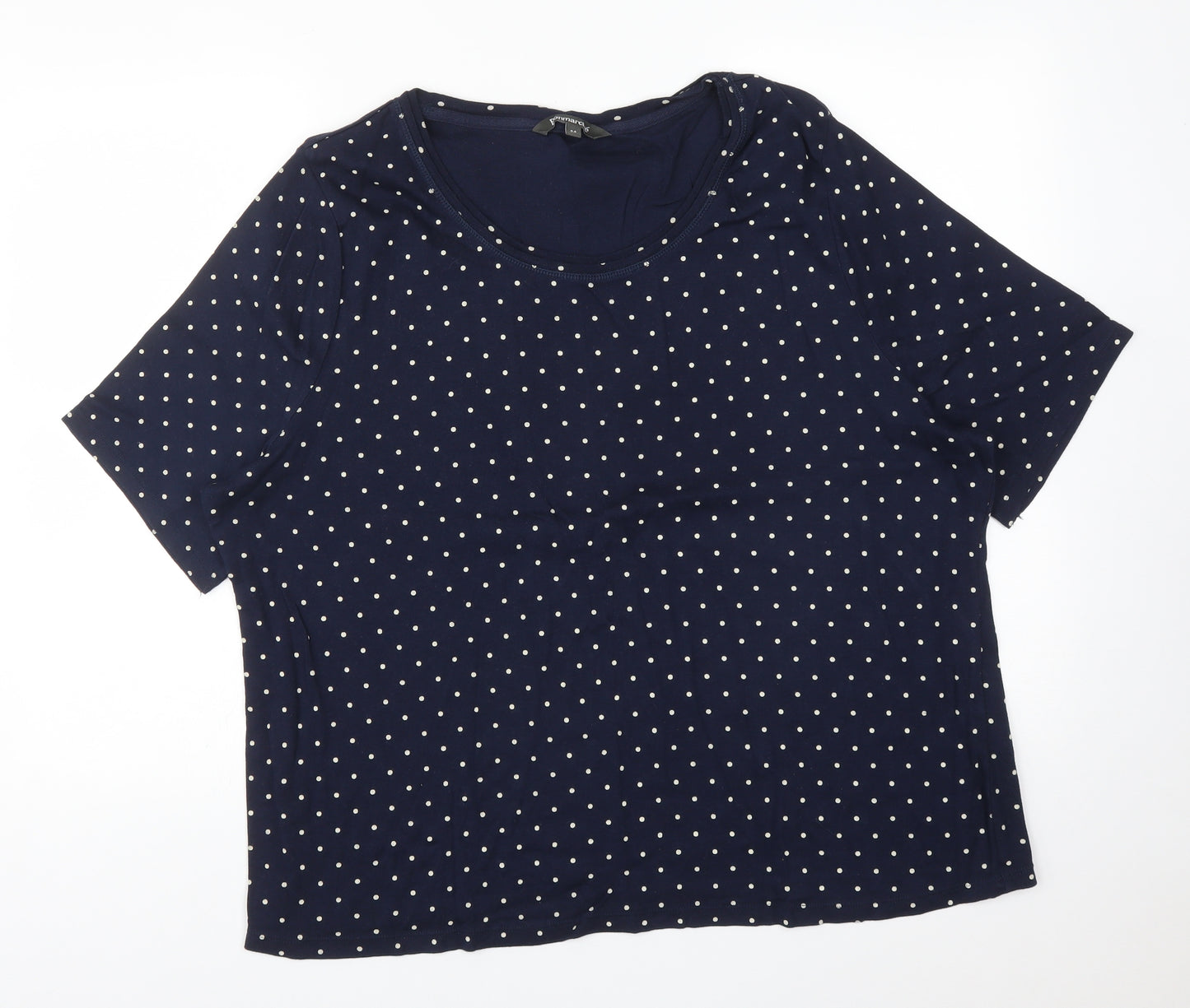 Bonmarché Womens Blue Polka Dot Cotton Basic T-Shirt Size 24 Round Neck