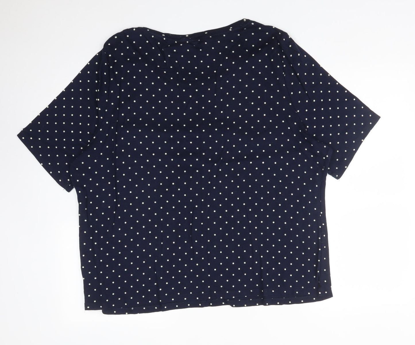 Bonmarché Womens Blue Polka Dot Cotton Basic T-Shirt Size 24 Round Neck