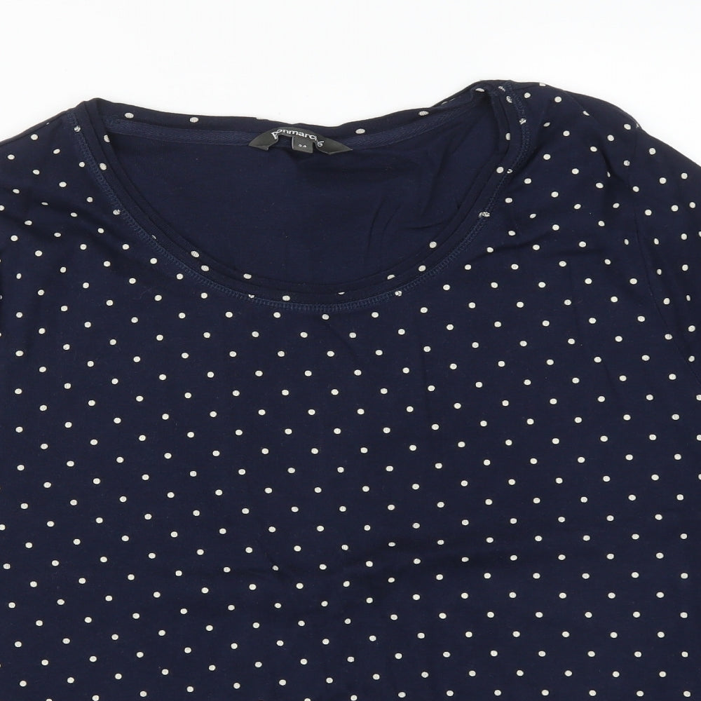 Bonmarché Womens Blue Polka Dot Cotton Basic T-Shirt Size 24 Round Neck