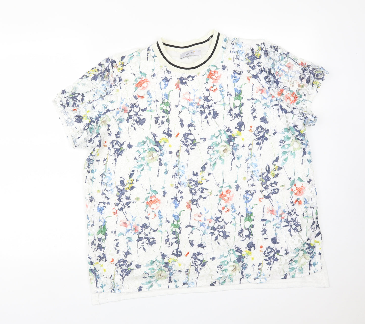Per Una Womens Multicoloured Floral Polyester Basic T-Shirt Size 18 Round Neck
