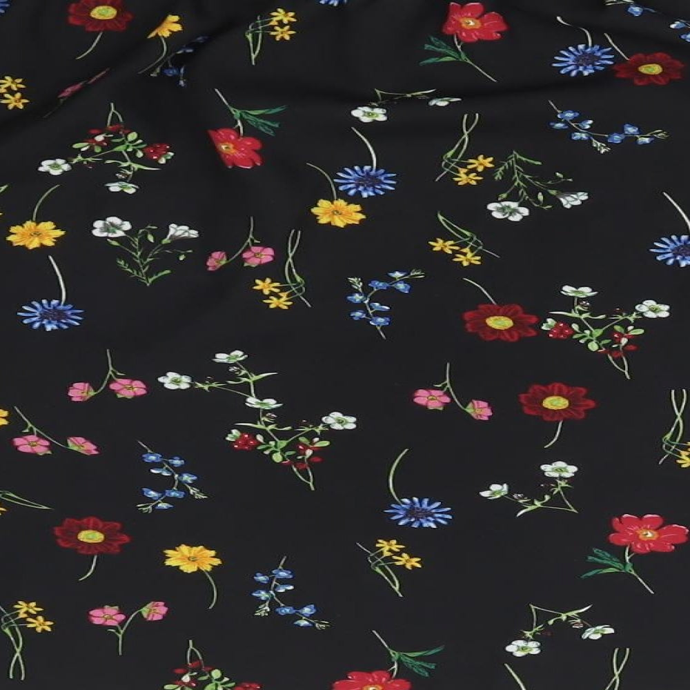 Papaya Womens Black Floral Polyester Basic T-Shirt Size 12 Off the Shoulder
