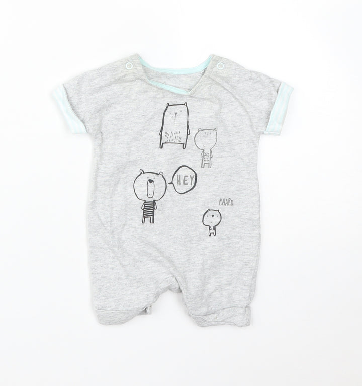 Mothercare Baby Grey Animal Print Cotton Babygrow One-Piece Size Newborn - BEAR