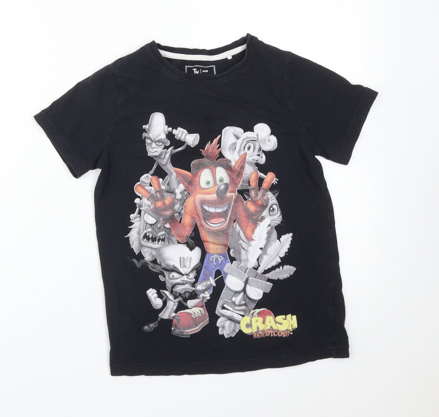 CRASH BANDICOOT Boys Black  Cotton Basic T-Shirt Size 10 Years Crew Neck