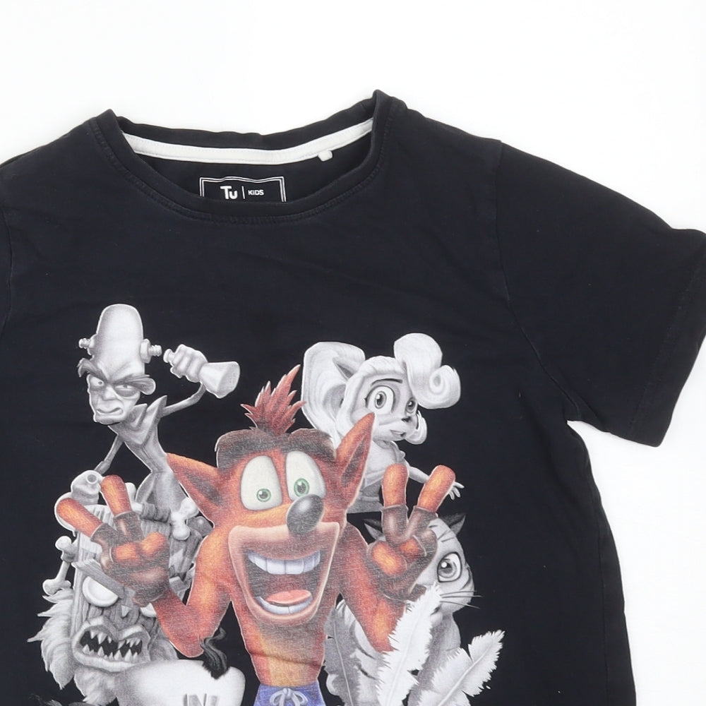 CRASH BANDICOOT Boys Black  Cotton Basic T-Shirt Size 10 Years Crew Neck