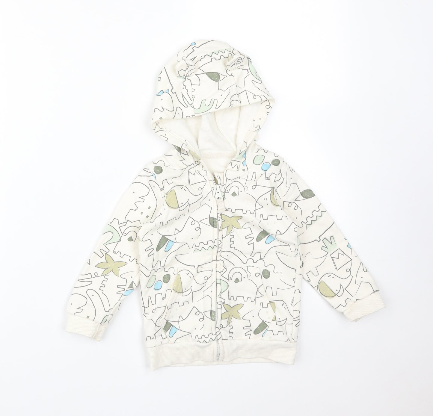 George Boys Beige Animal Print Cotton Full Zip Jumper Size 12-18 Months   - ANIMALS
