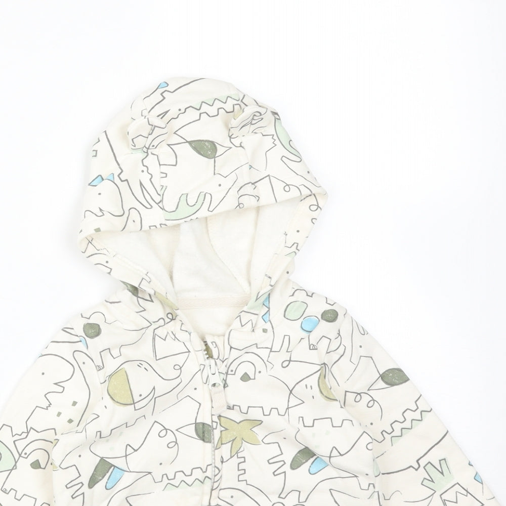 George Boys Beige Animal Print Cotton Full Zip Jumper Size 12-18 Months   - ANIMALS