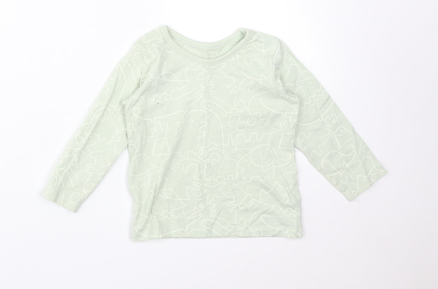 George Boys Green Animal Print Cotton Basic T-Shirt Size 12-18 Months Crew Neck  - DINOSAURS