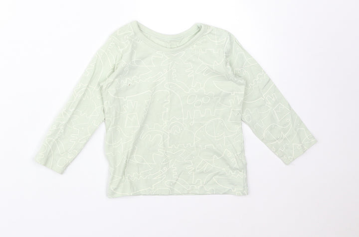 George Boys Green Animal Print Cotton Basic T-Shirt Size 12-18 Months Crew Neck  - DINOSAURS