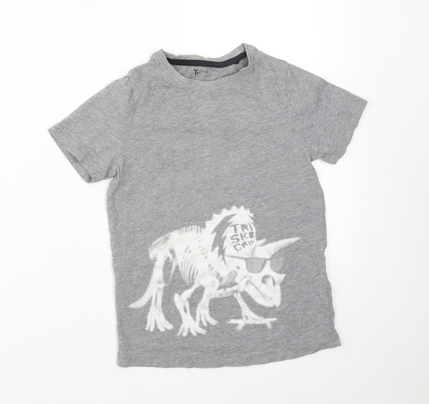 TU Boys Grey  Cotton Basic T-Shirt Size 9 Years Crew Neck  - DINOSAURS