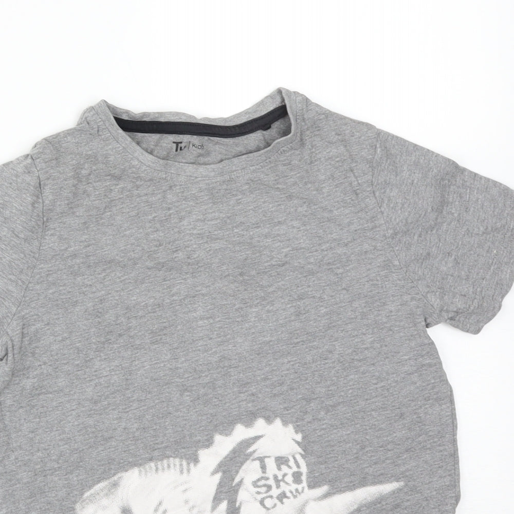 TU Boys Grey  Cotton Basic T-Shirt Size 9 Years Crew Neck  - DINOSAURS
