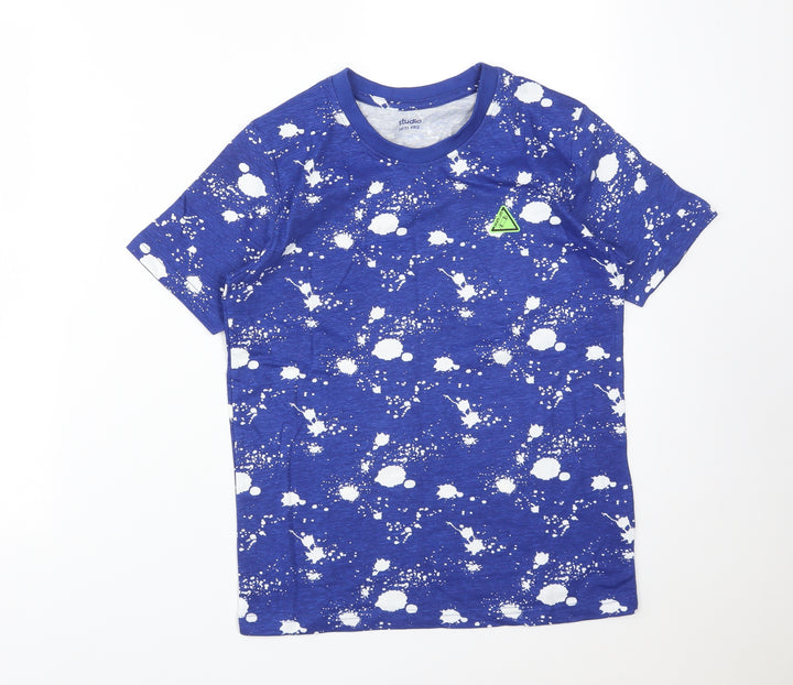 Studio Boys Blue Geometric Cotton Basic T-Shirt Size 10-11 Years Crew Neck
