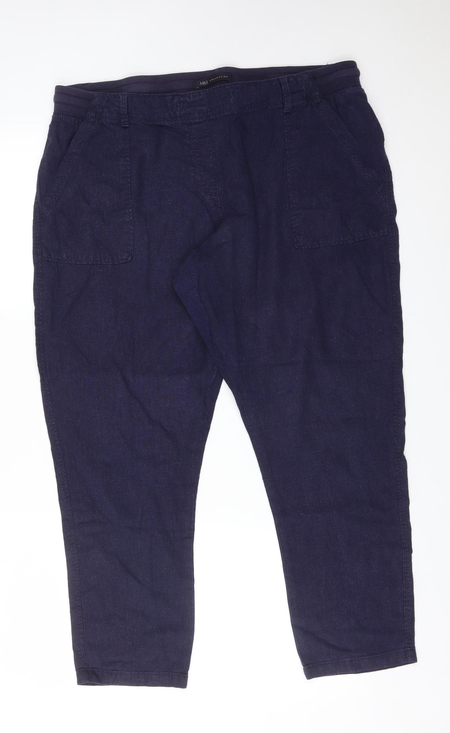 M&S Womens Blue  Linen  Trousers Size 16 L27 in Regular