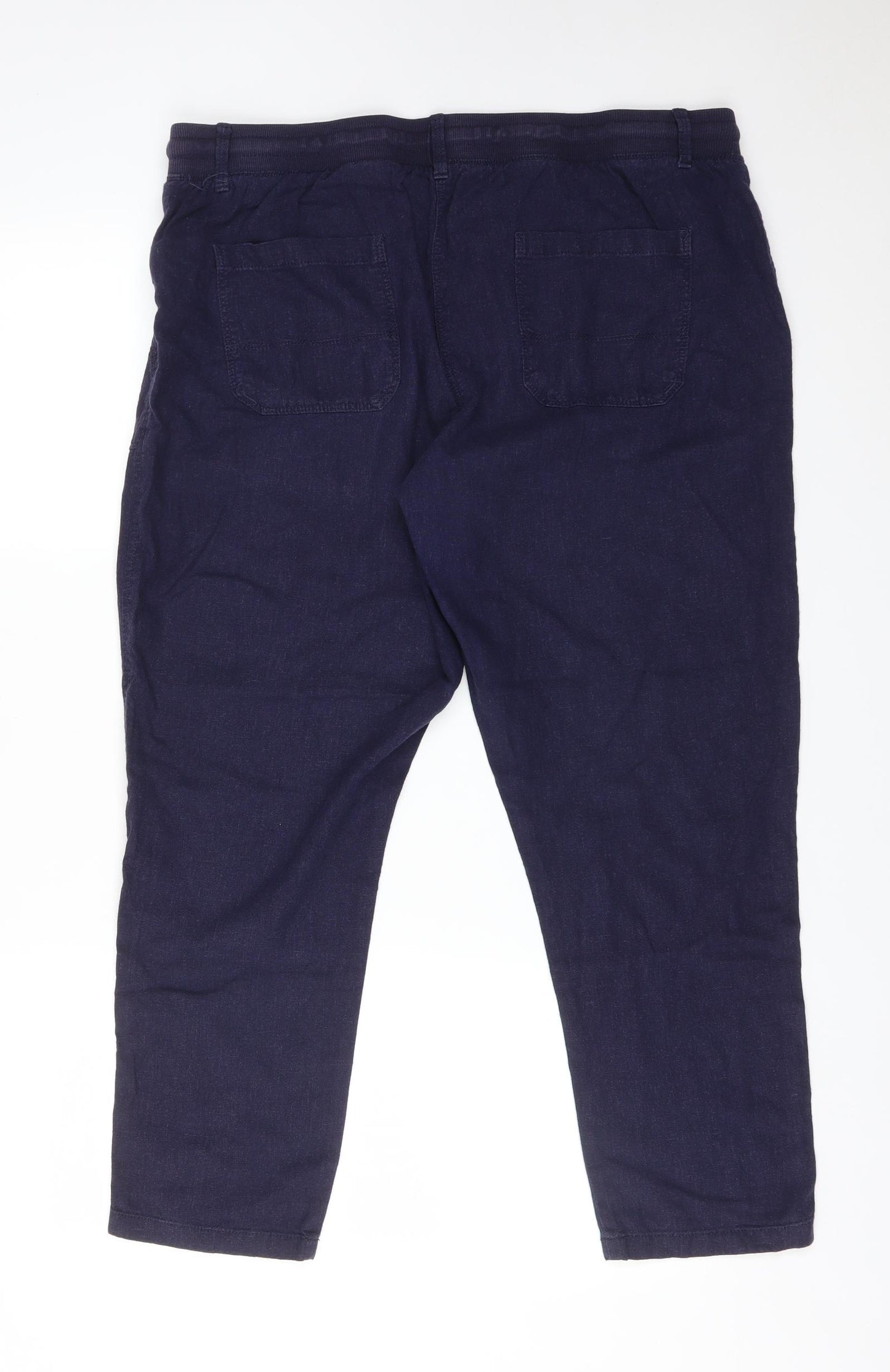 M&S Womens Blue  Linen  Trousers Size 16 L27 in Regular