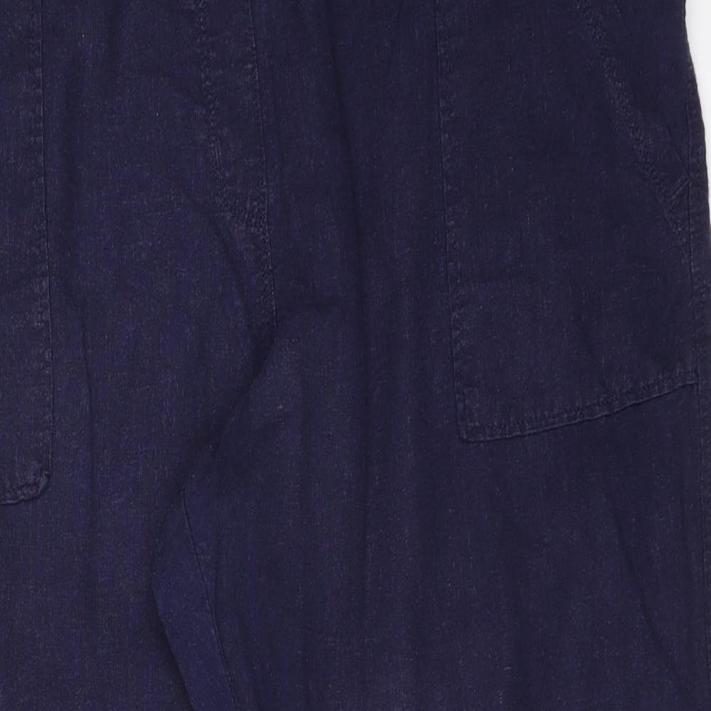 M&S Womens Blue  Linen  Trousers Size 16 L27 in Regular
