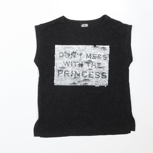 Star Wars Girls Black  Polyester Basic T-Shirt Size 8 Years Crew Neck  - DONT MESS WITH THE PRINCESS. STAR WARS