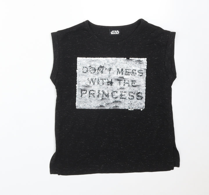 Star Wars Girls Black Polyester Basic T-Shirt Size 8 Years Crew Neck - DONT MESS WITH THE PRINCESS. STAR WARS