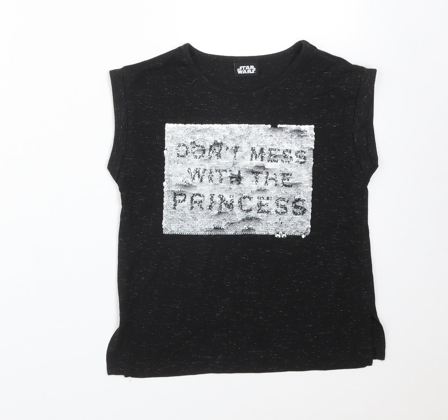 Star Wars Girls Black  Polyester Basic T-Shirt Size 8 Years Crew Neck  - DONT MESS WITH THE PRINCESS. STAR WARS