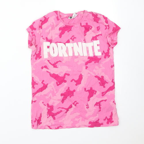 FORTNITE Girls Pink Camouflage Cotton Basic T-Shirt Size 10-11 Years Crew Neck  - FORTNITE