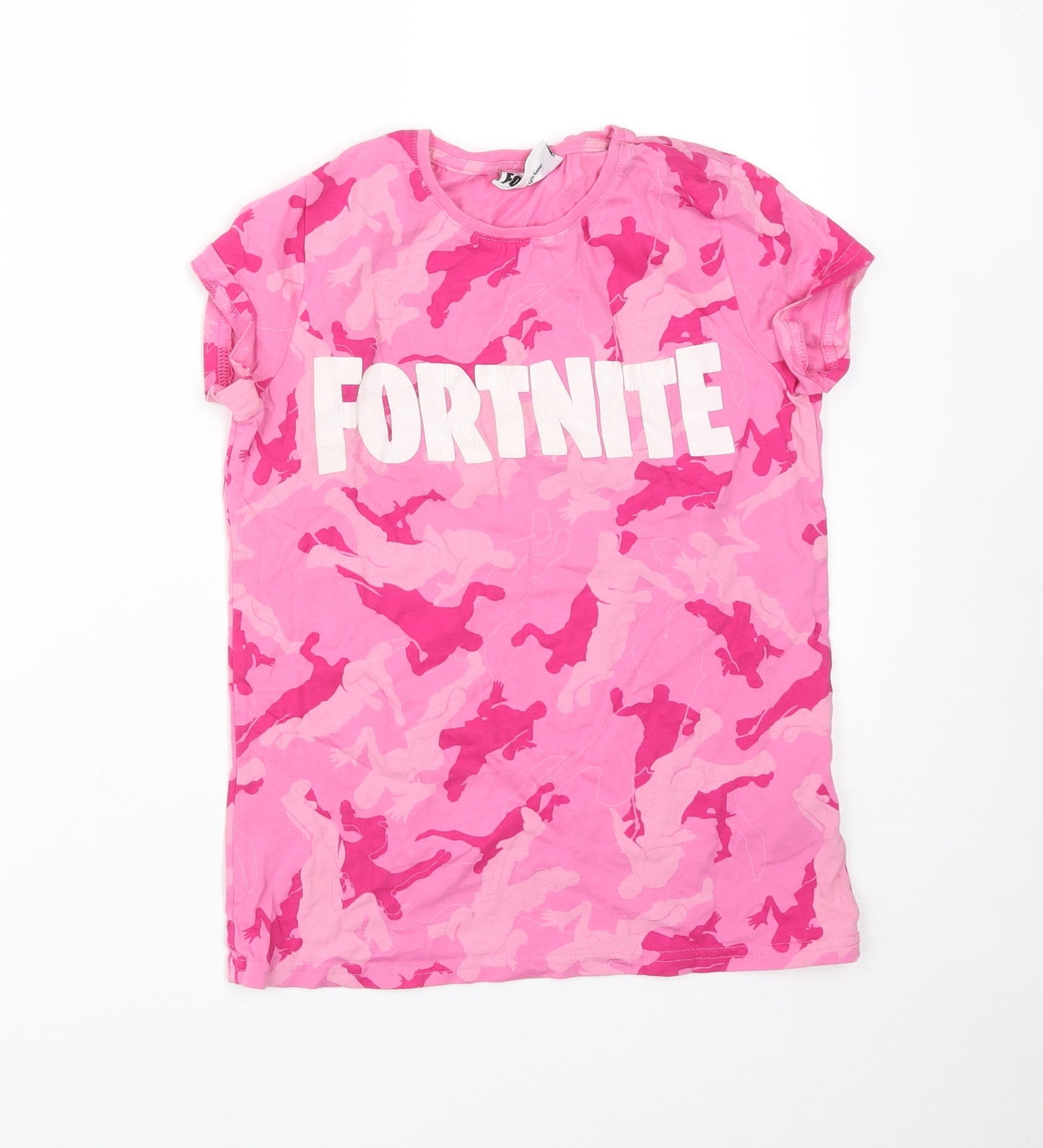 FORTNITE Girls Pink Camouflage Cotton Basic T-Shirt Size 10-11 Years Crew Neck  - FORTNITE