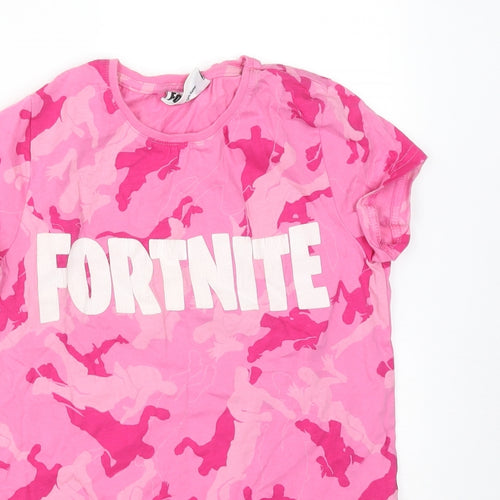FORTNITE Girls Pink Camouflage Cotton Basic T-Shirt Size 10-11 Years Crew Neck  - FORTNITE