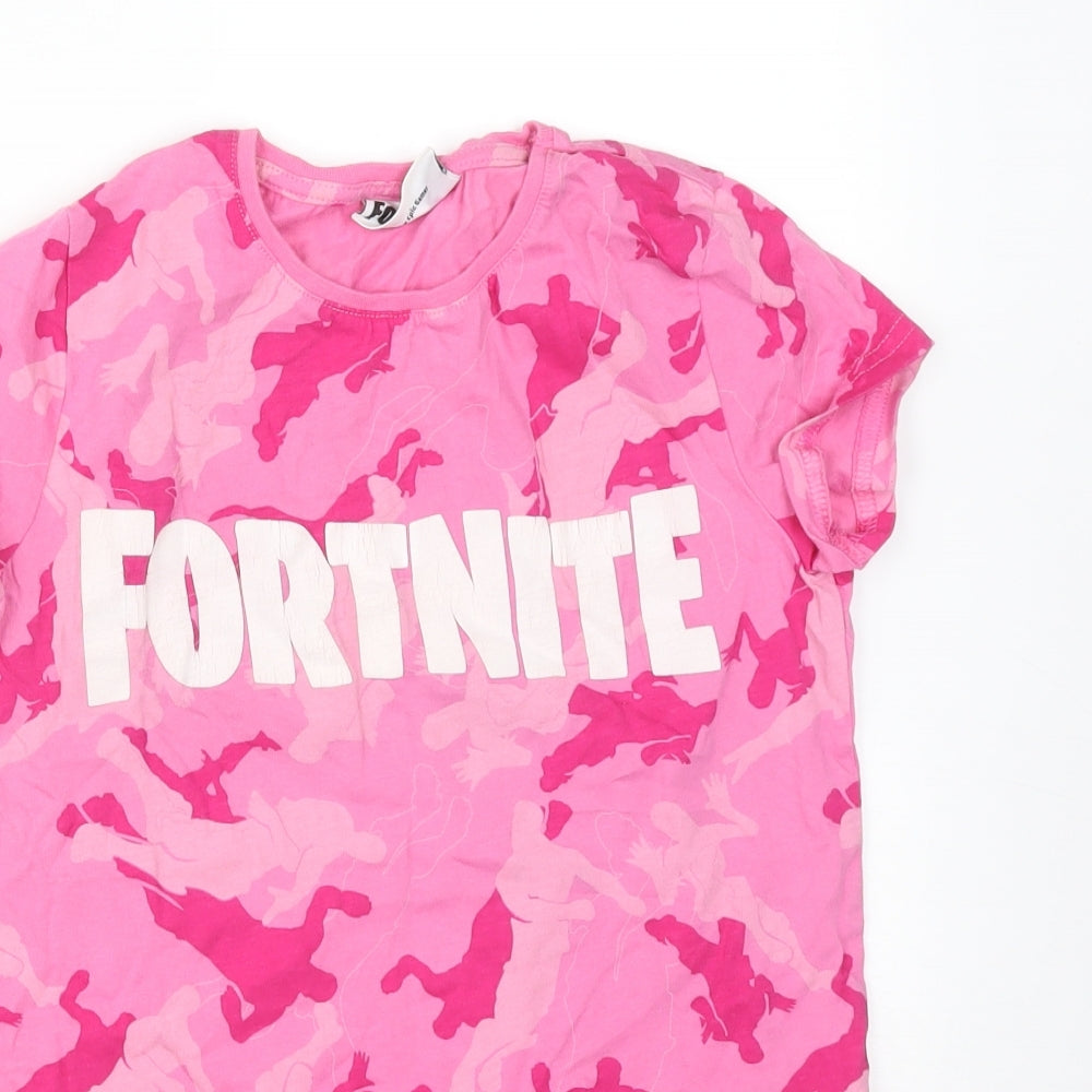 FORTNITE Girls Pink Camouflage Cotton Basic T-Shirt Size 10-11 Years Crew Neck  - FORTNITE