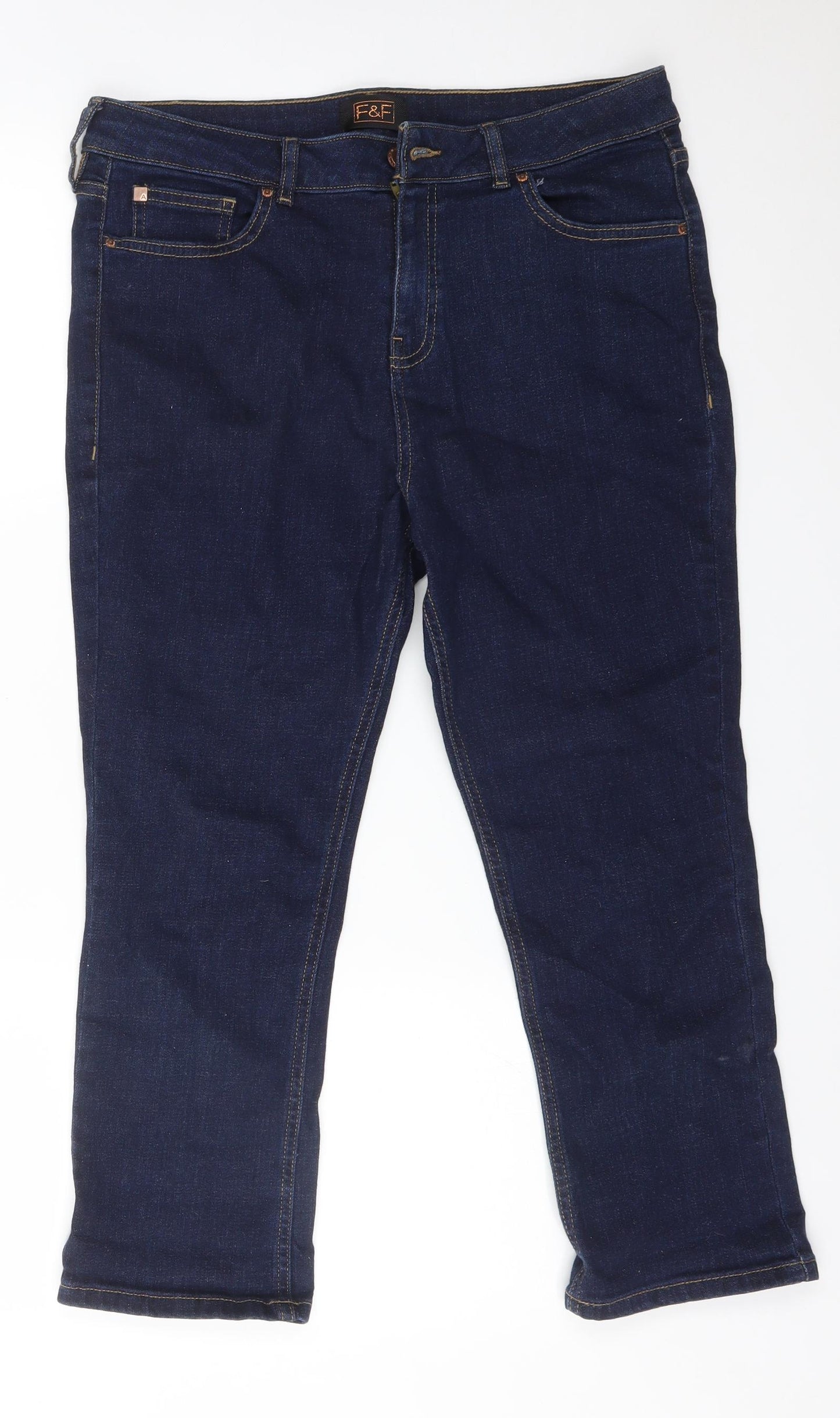 F&F Womens Blue  Cotton Straight Jeans Size 14 L24 in Regular