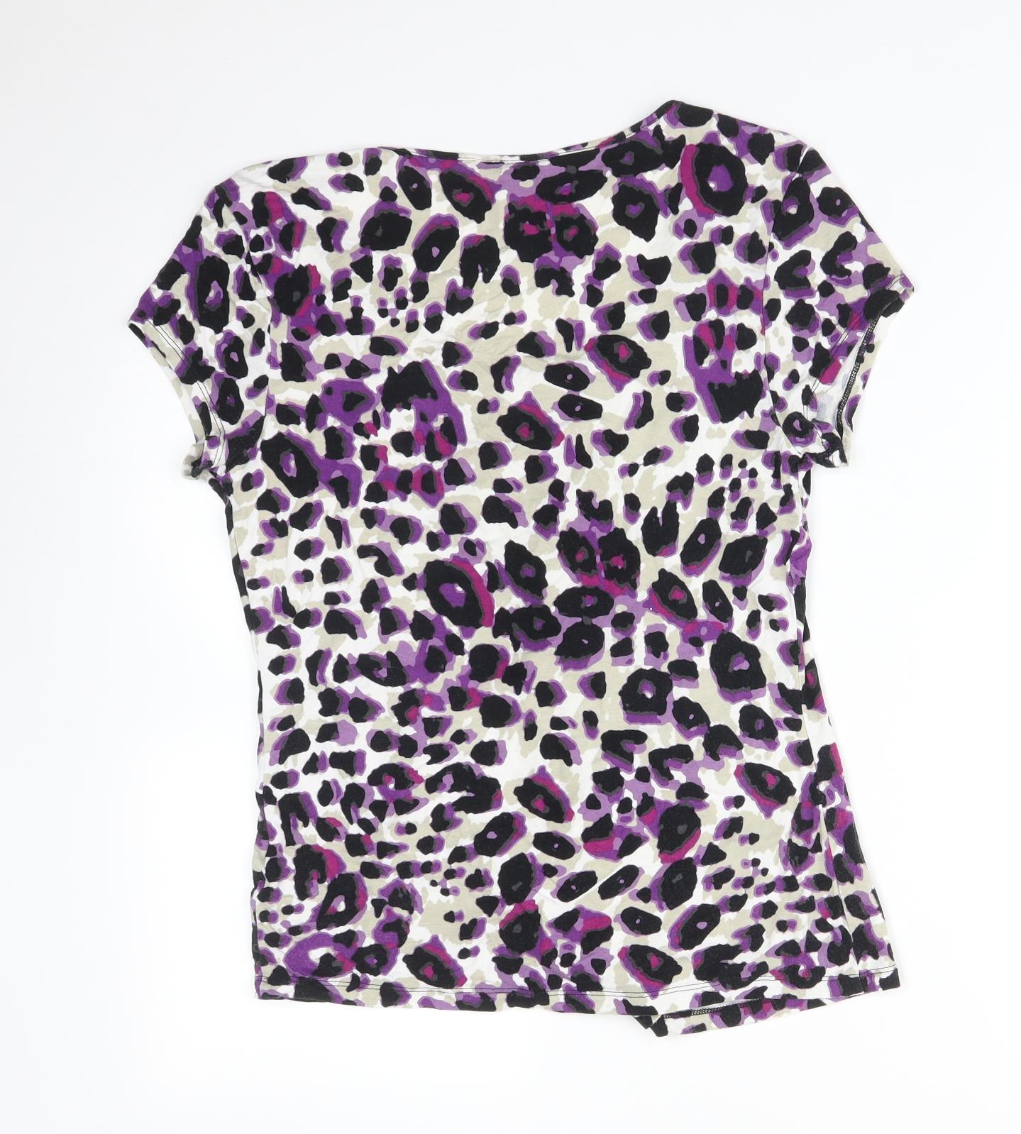 M&S Womens Multicoloured Animal Print Viscose Basic T-Shirt Size 8 Scoop Neck