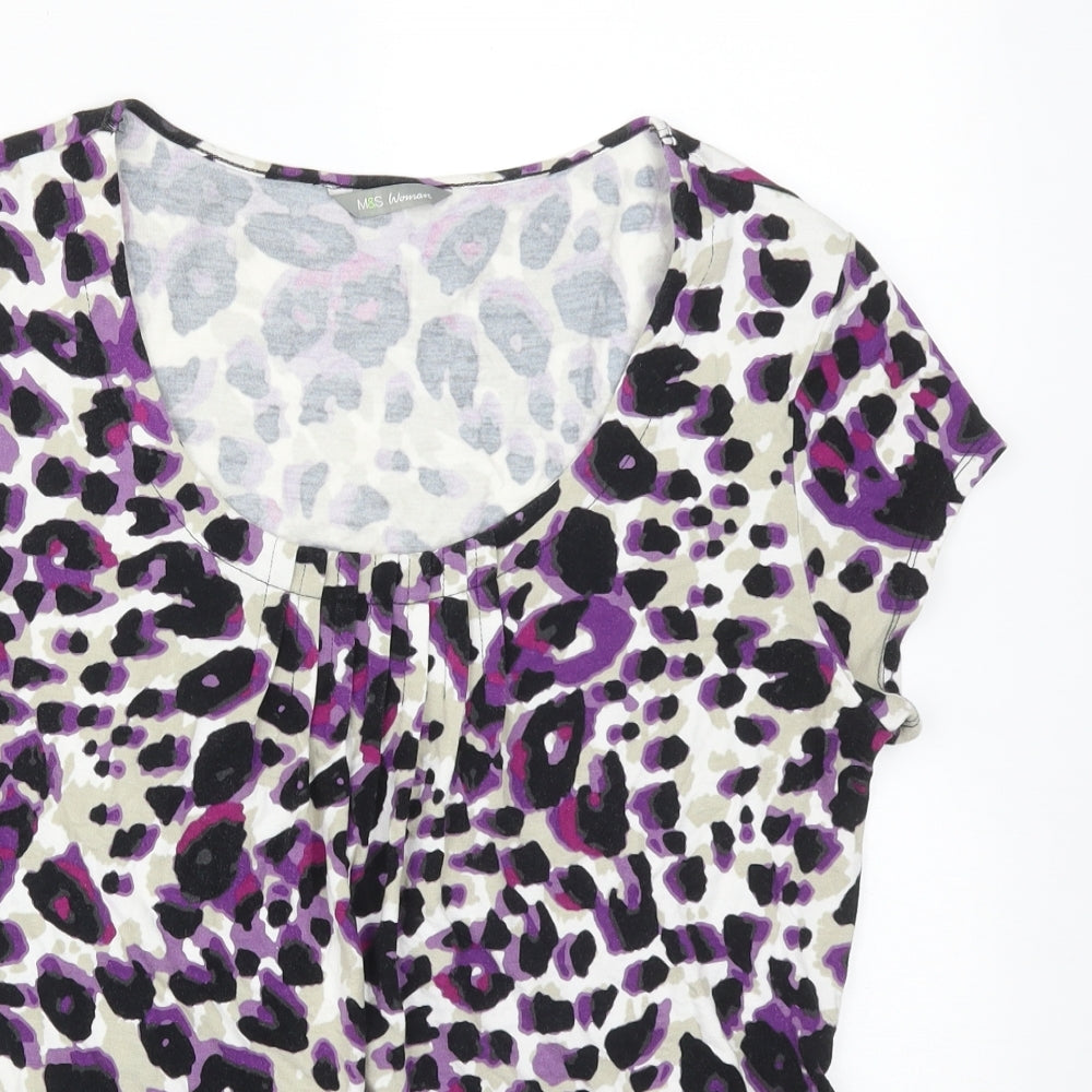 M&S Womens Multicoloured Animal Print Viscose Basic T-Shirt Size 8 Scoop Neck