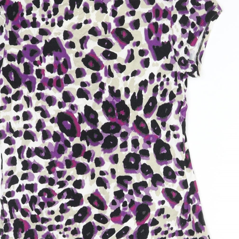 M&S Womens Multicoloured Animal Print Viscose Basic T-Shirt Size 8 Scoop Neck