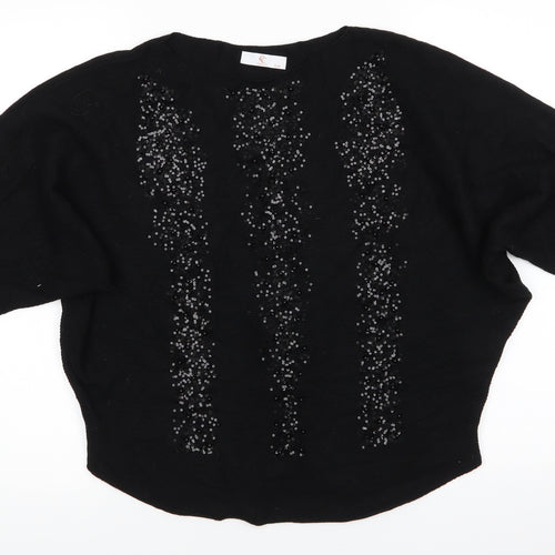 CC Fashion Womens Black Crew Neck  Viscose Pullover Jumper Size S   - Batwing Sleeve