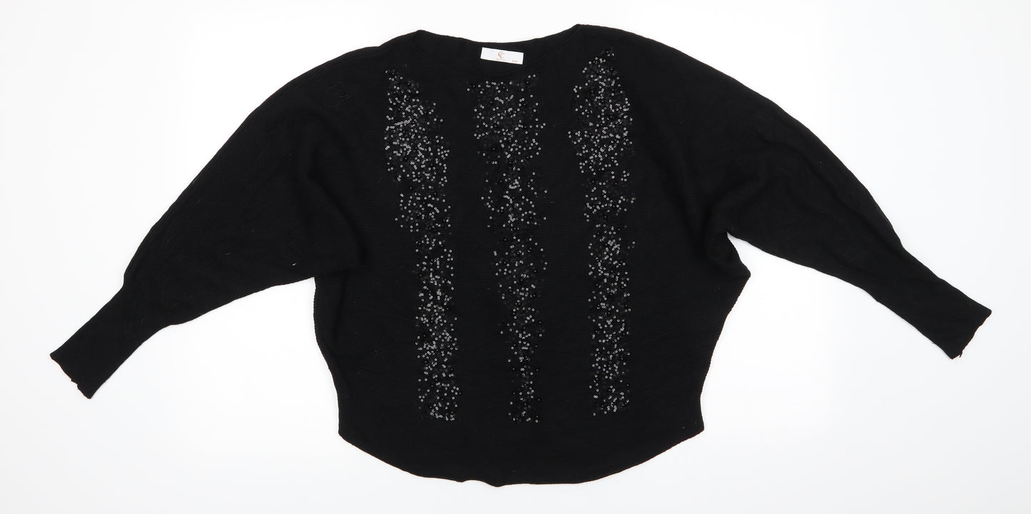 CC Fashion Womens Black Crew Neck  Viscose Pullover Jumper Size S   - Batwing Sleeve