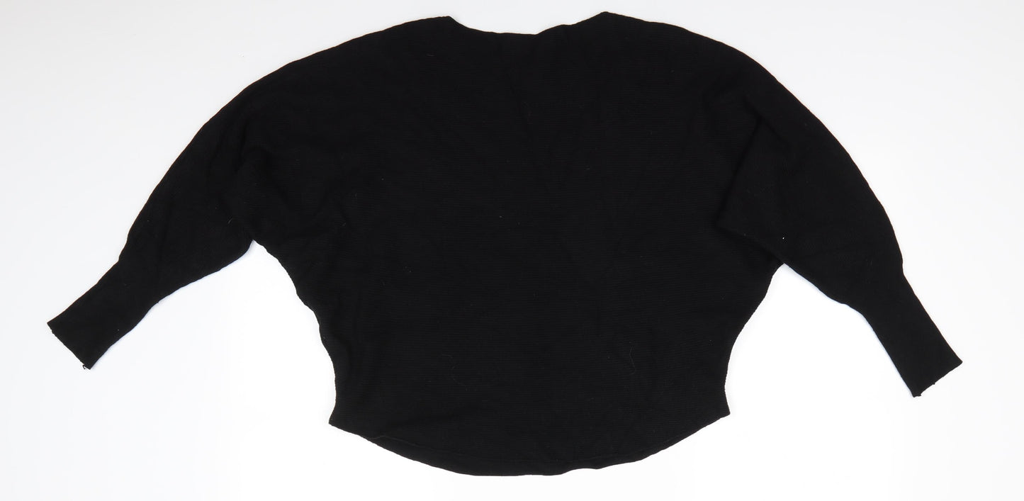 CC Fashion Womens Black Crew Neck  Viscose Pullover Jumper Size S   - Batwing Sleeve