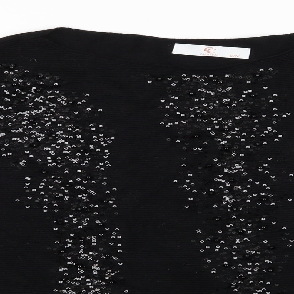 CC Fashion Womens Black Crew Neck  Viscose Pullover Jumper Size S   - Batwing Sleeve