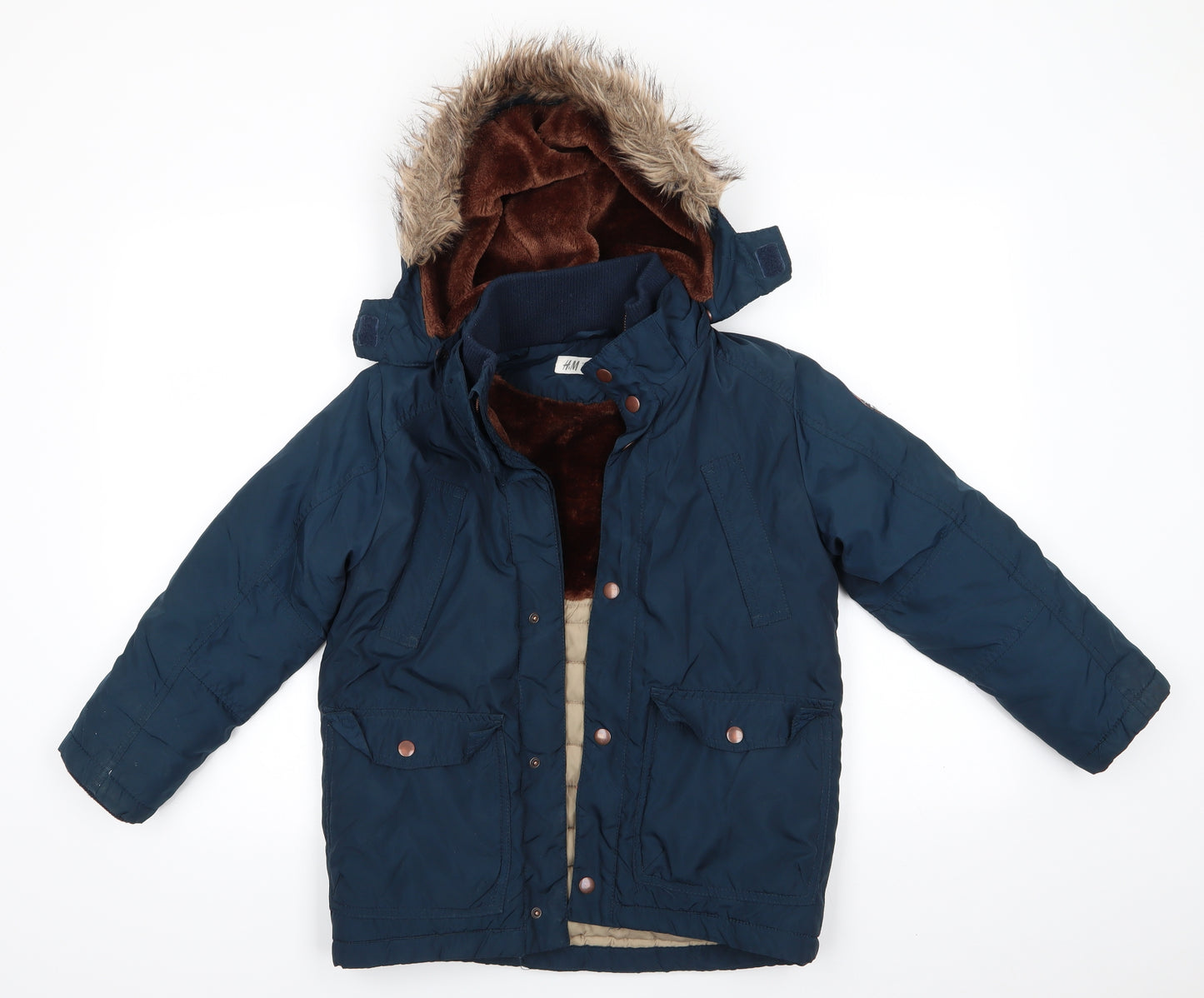 H&M Boys Blue   Parka Coat Size 8 Years  Zip - Dark Teal