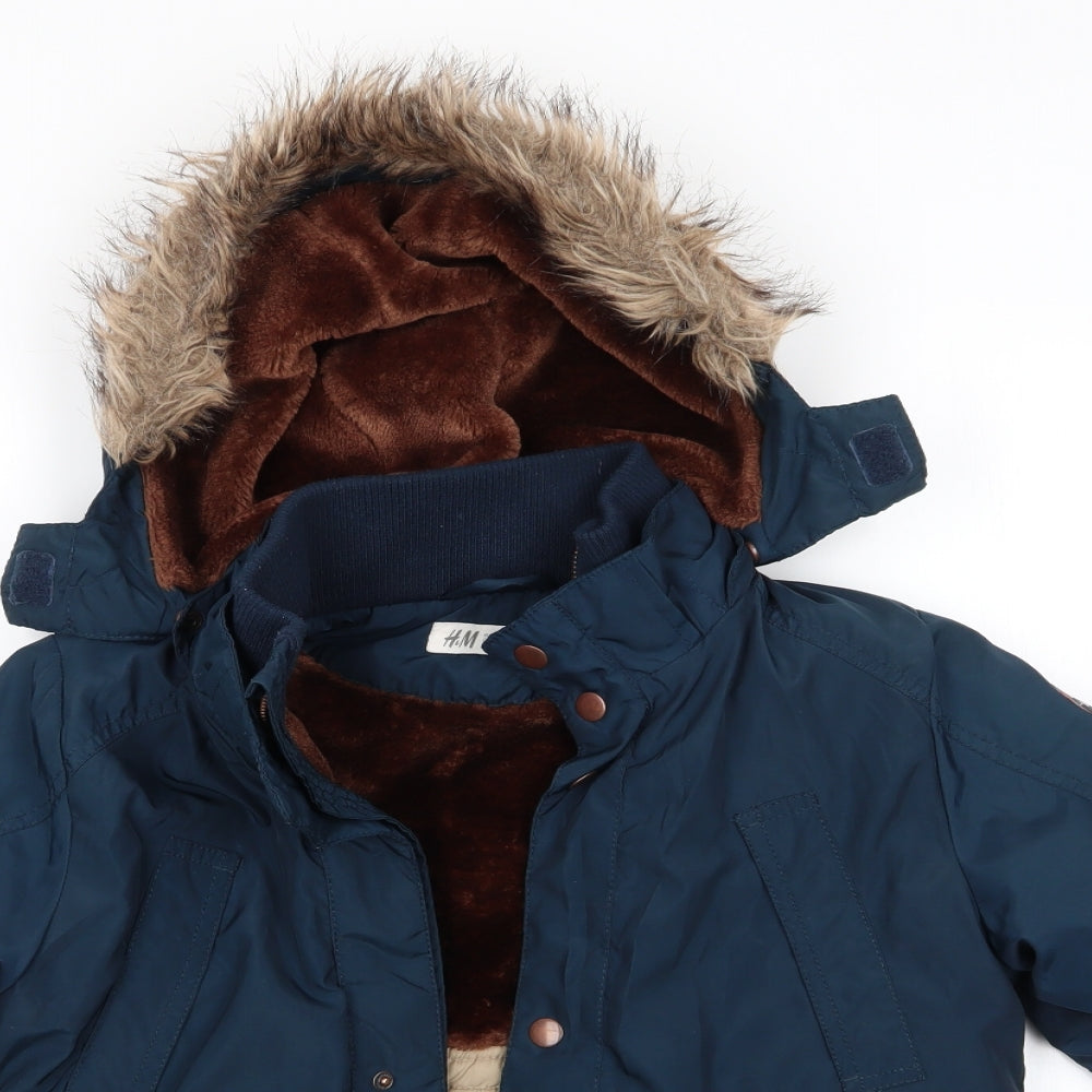 H&M Boys Blue   Parka Coat Size 8 Years  Zip - Dark Teal