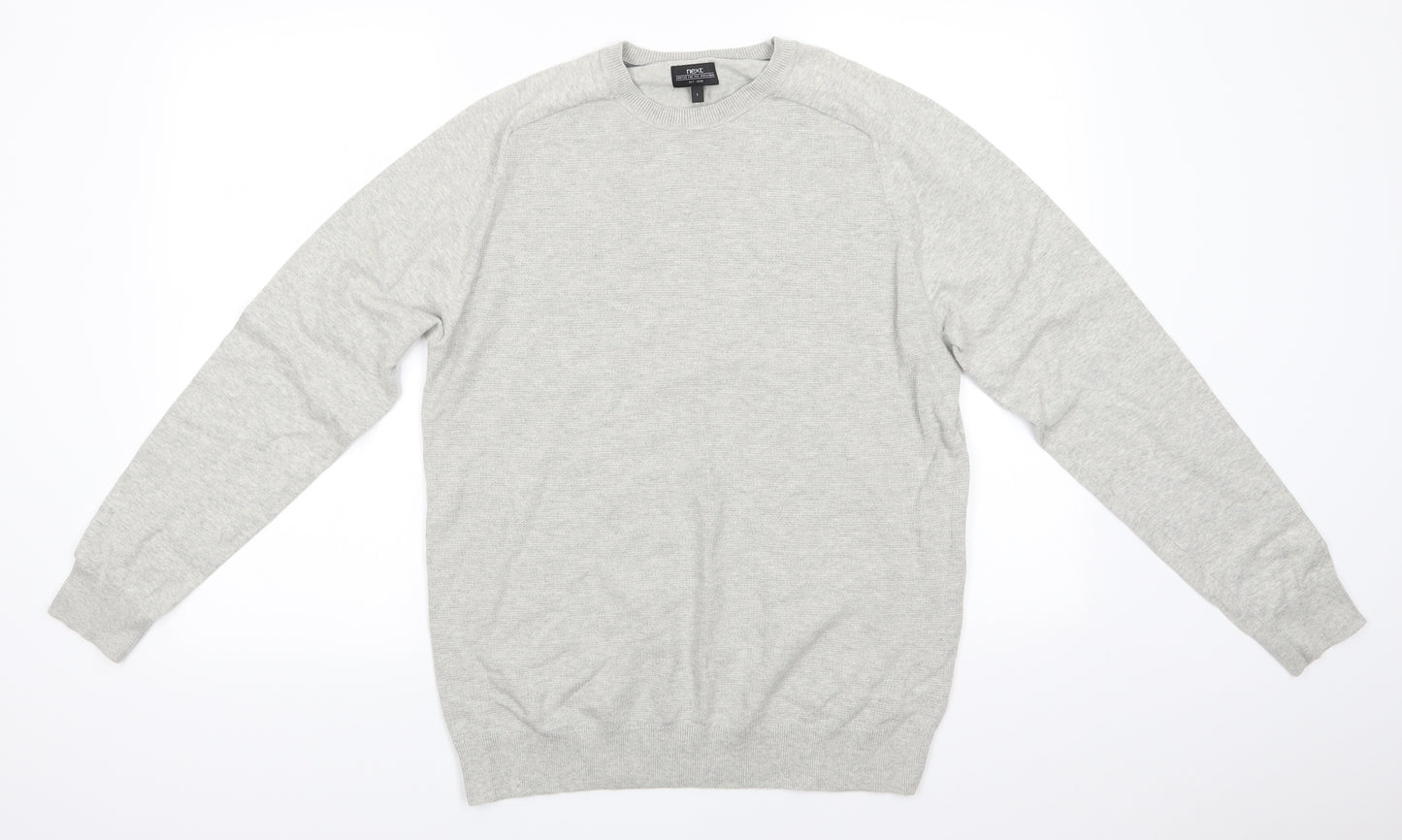 NEXT Mens Grey Round Neck  Cotton Pullover Jumper Size L   - Light grey mix