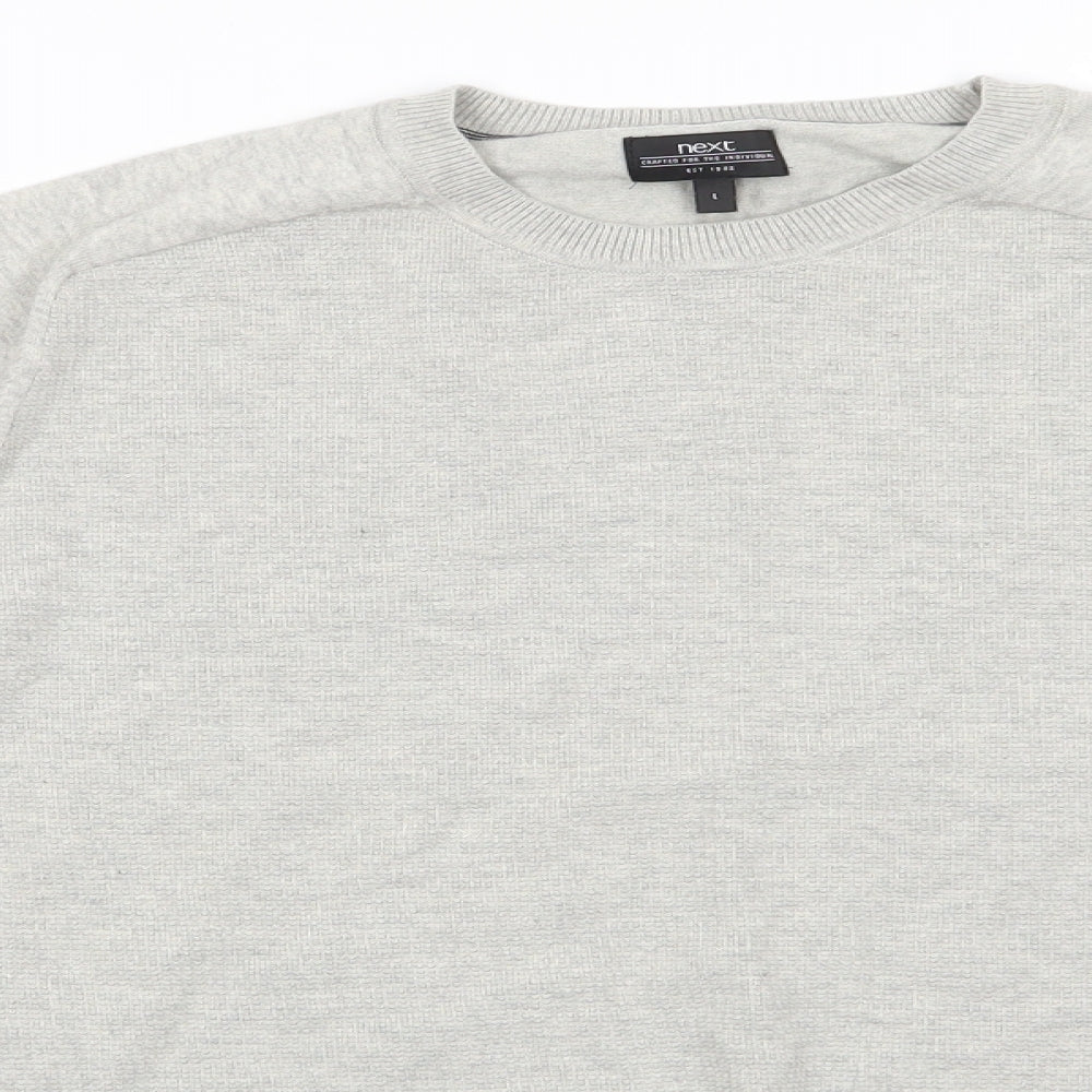 NEXT Mens Grey Round Neck  Cotton Pullover Jumper Size L   - Light grey mix