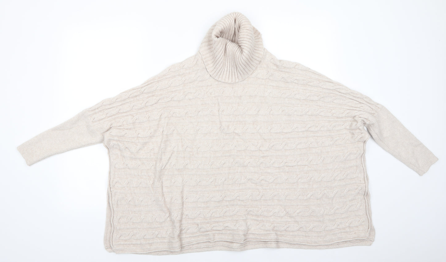 Tricotonic Womens Beige Roll Neck  Viscose Pullover Jumper    - Vented Sides with Popper Batwing